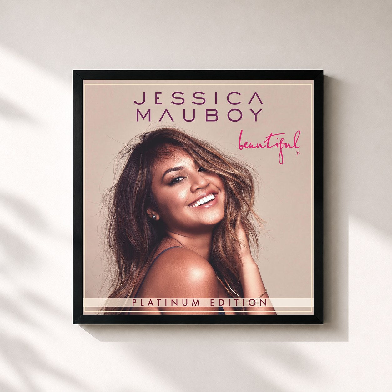 #noir Tableau carré de l'album Beautiful (Platinum Edition) de Jessica Mauboy, cadre noir 32x32 cm
