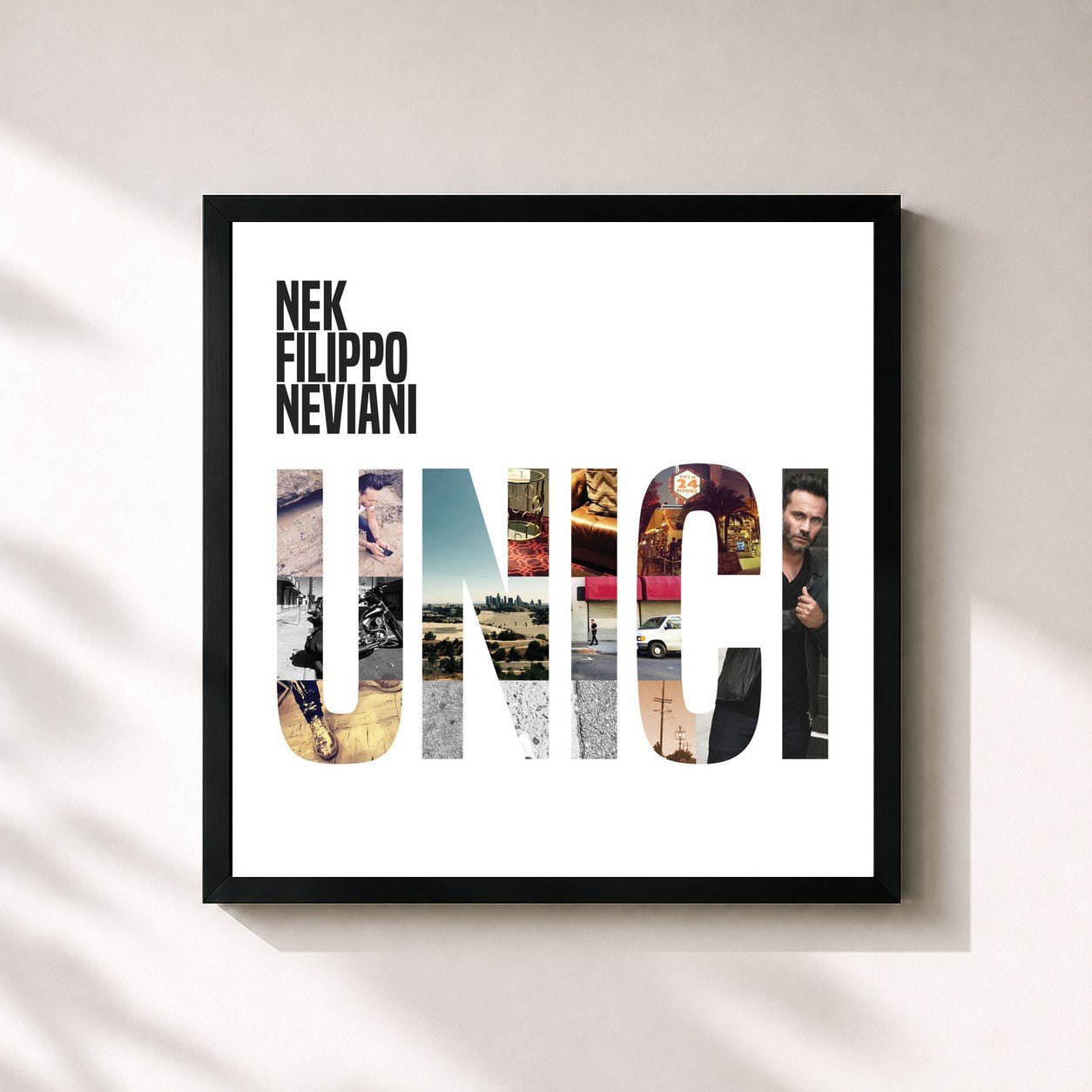 #noir Tableau carré de l'album Unici de Nek, cadre noir 32x32 cm