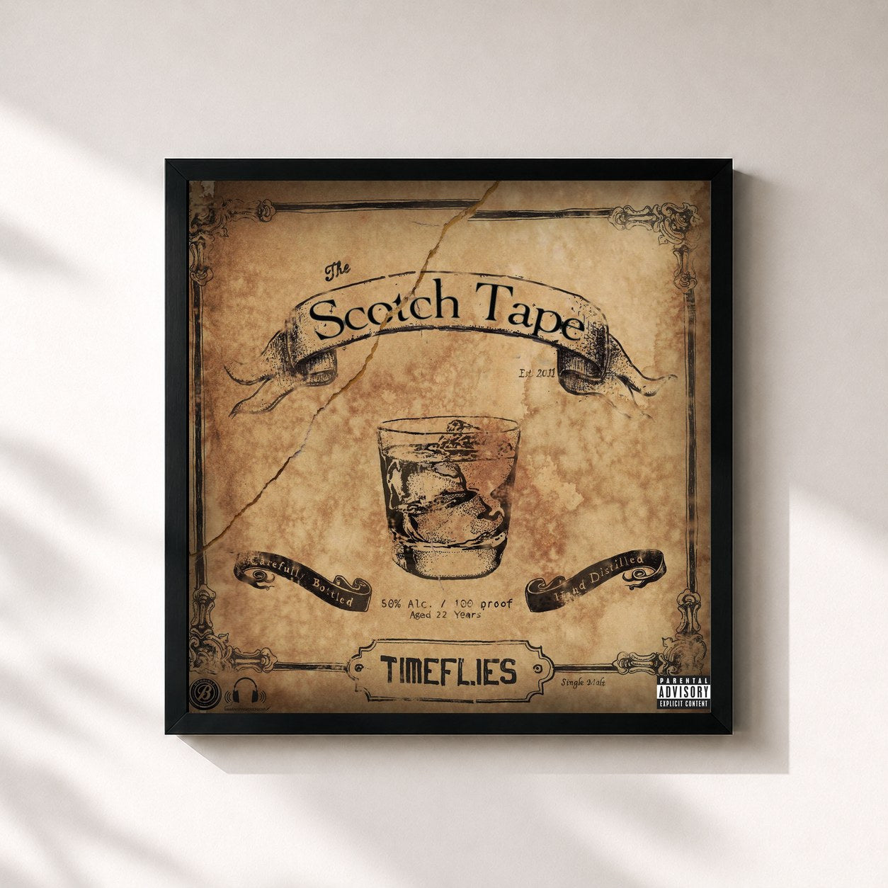 #noir Tableau carré de l'album The Scotch Tape de Timeflies, cadre noir 32x32 cm
