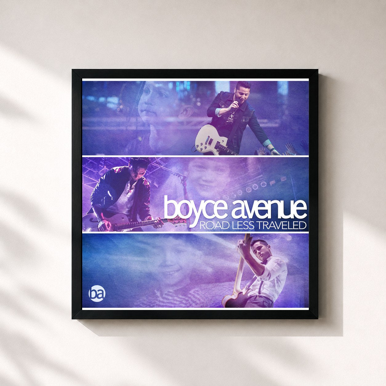 #noir Tableau carré de l'album Road Less Traveled de Boyce Avenue, cadre noir 32x32 cm