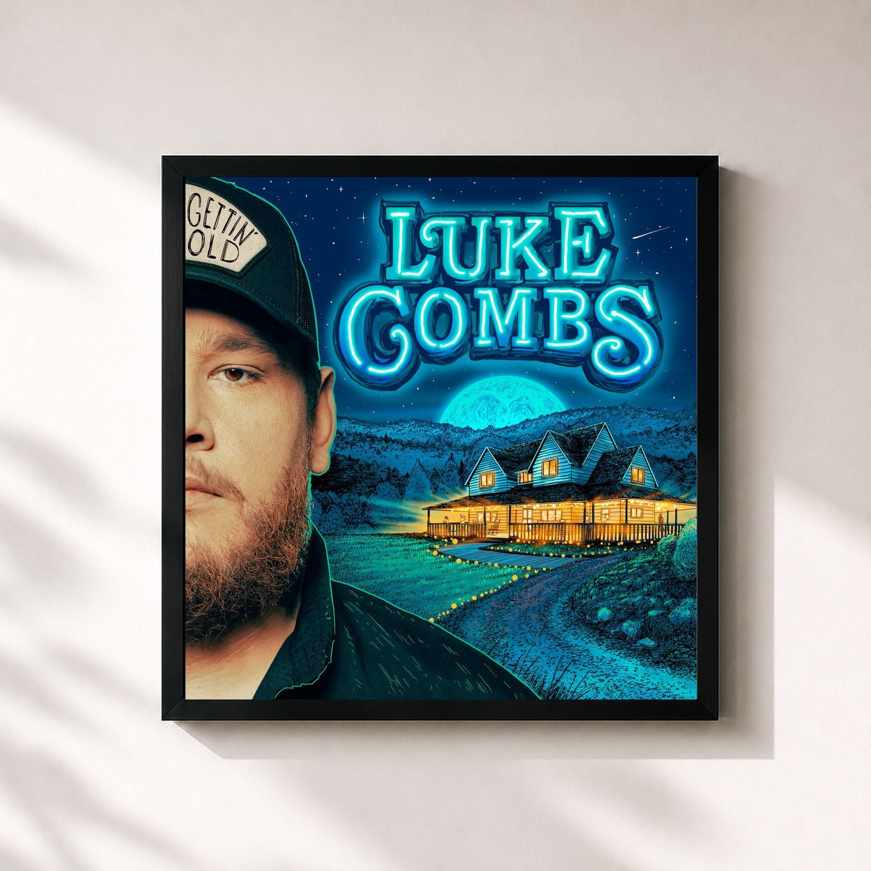 #noir Tableau carré de l'album Gettin' Old de Luke Combs, cadre noir 32x32 cm