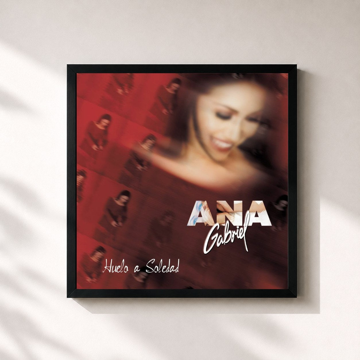 #noir Tableau carré de l'album Huelo a Soledad de Ana Gabriel, cadre noir 32x32 cm