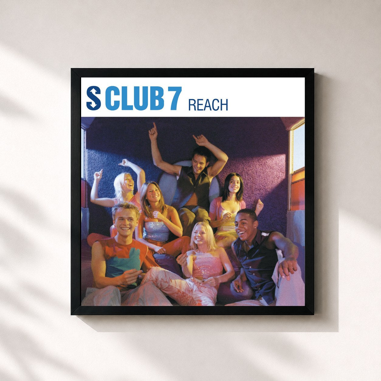 #noir Tableau carré de l'album Reach de S Club, cadre noir 32x32 cm