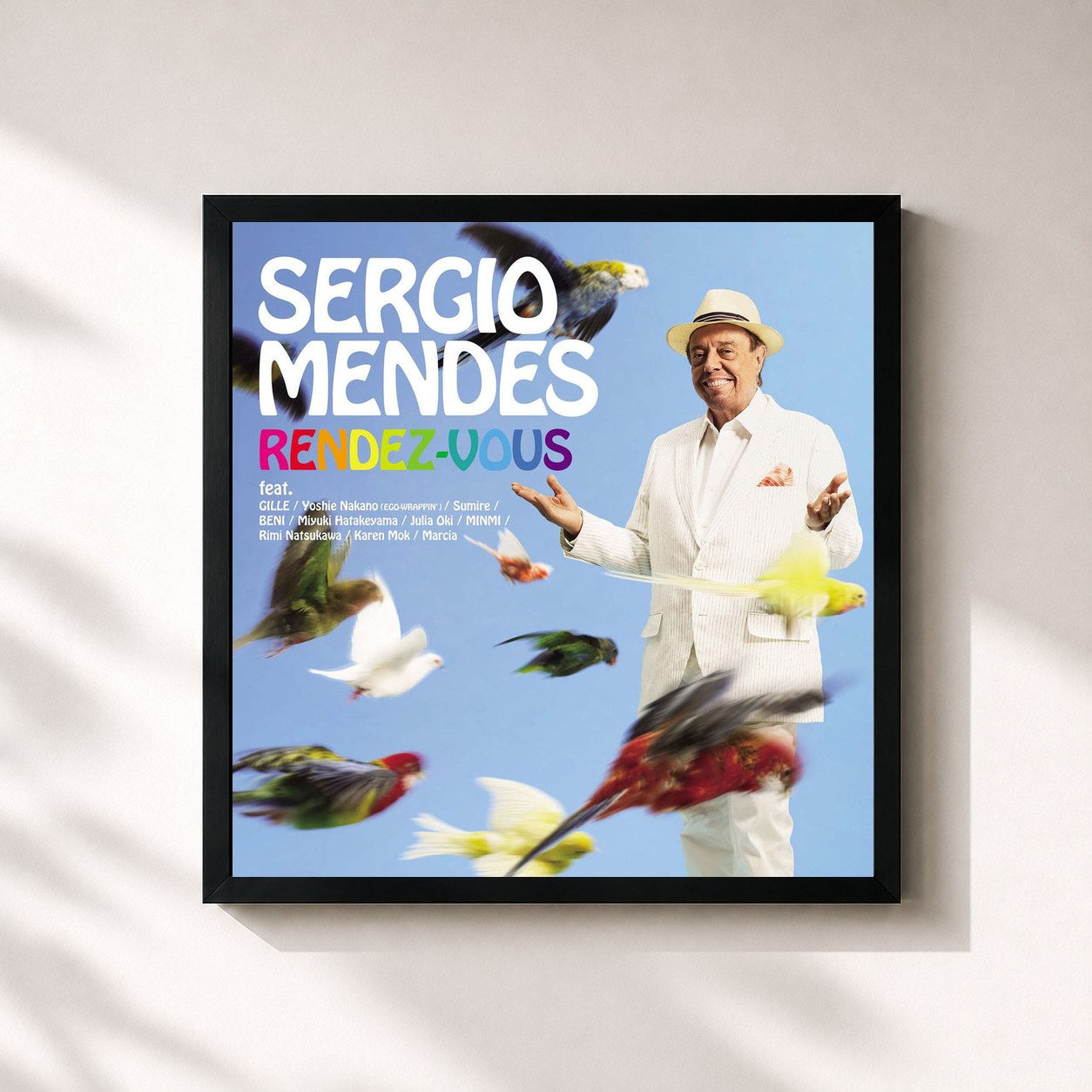 #noir Tableau carré de l'album Rendez-Vous de Sergio Mendes, cadre noir 32x32 cm