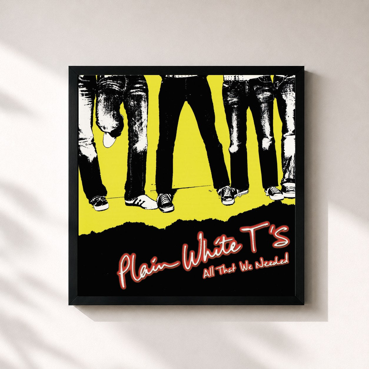 #noir Tableau carré de l'album All That We Needed de Plain White T's, cadre noir 32x32 cm