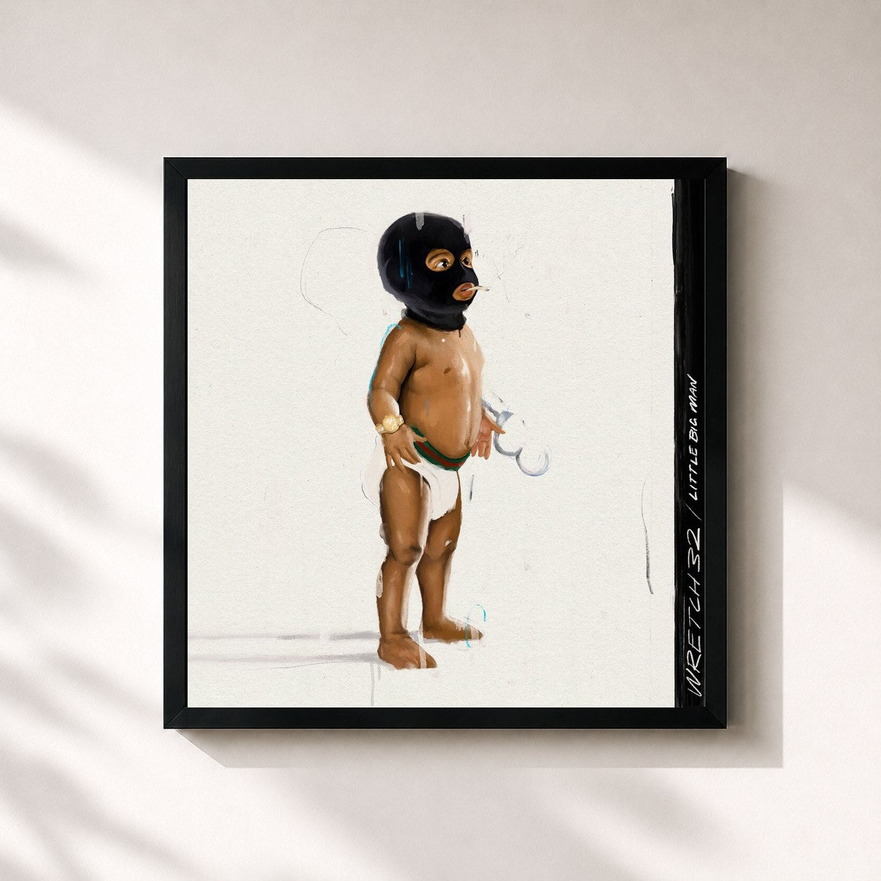 #noir Tableau carré de l'album little BIG Man de Wretch 32, cadre noir 32x32 cm