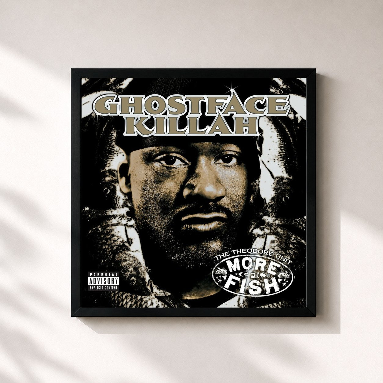 #noir Tableau carré de l'album More Fish de Ghostface Killah, cadre noir 32x32 cm