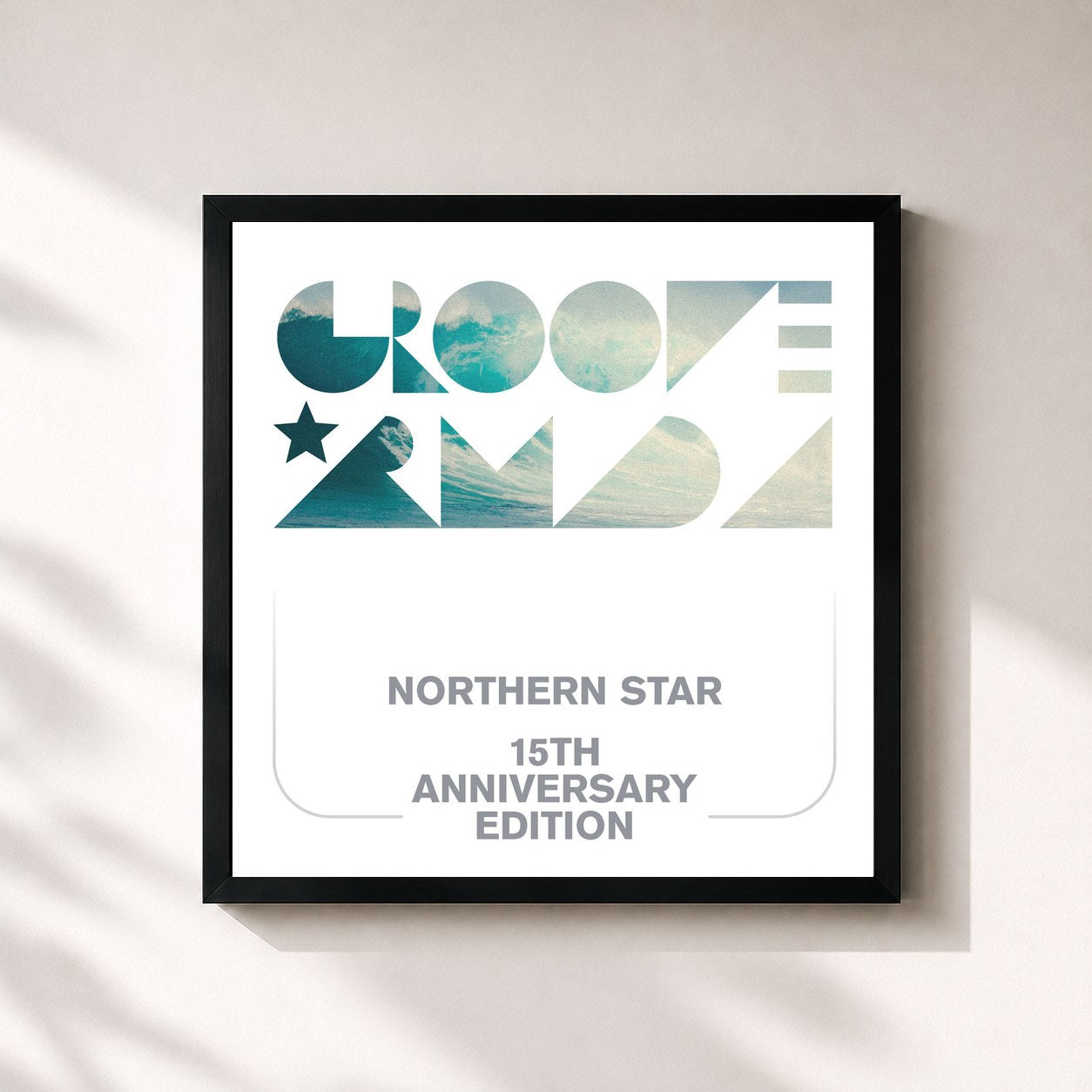 #noir Tableau carré de l'album Northern Star 15th Anniversary de Groove Armada, cadre noir 32x32 cm