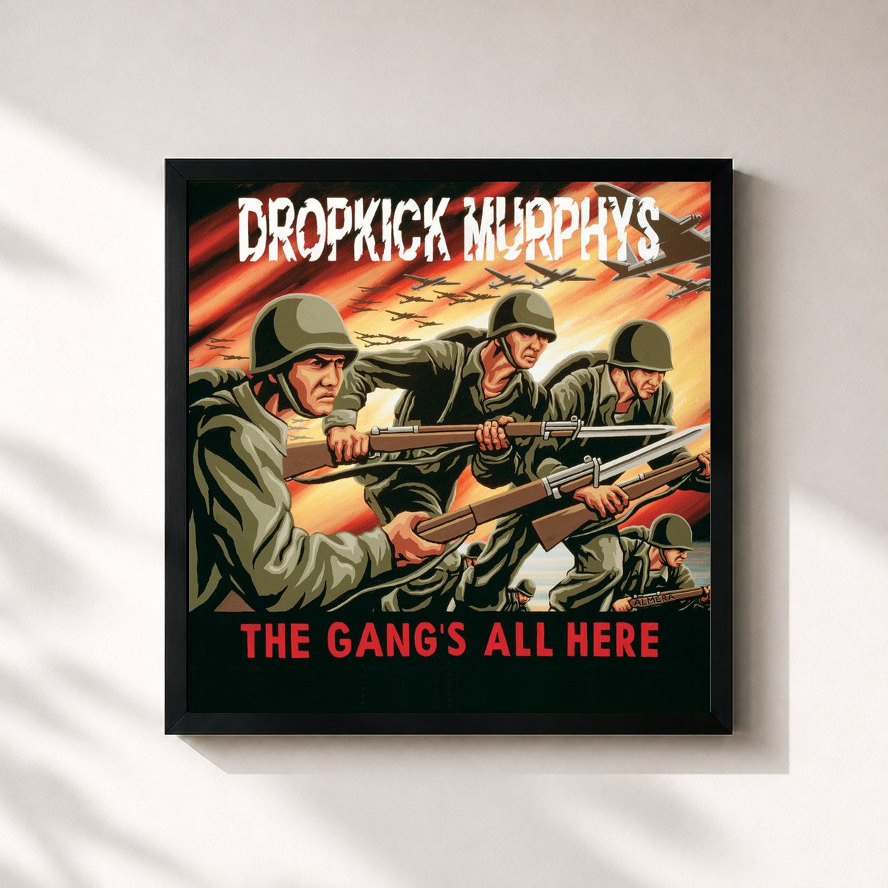 #noir Tableau carré de l'album The Gang's All Here de Dropkick Murphys, cadre noir 32x32 cm