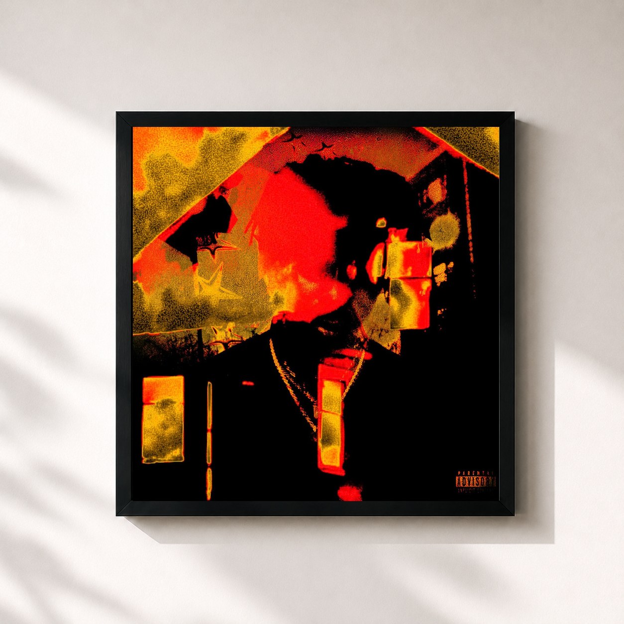 #noir Tableau carré de l'album SORRYIM(F*CKING)LATE de Coyote Jo Bastard, cadre noir 32x32 cm