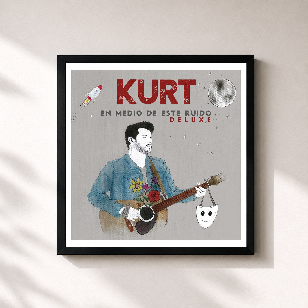 #noir Tableau carré de l'album En Medio De Este Ruido (Deluxe) de Kurt, cadre noir 32x32 cm