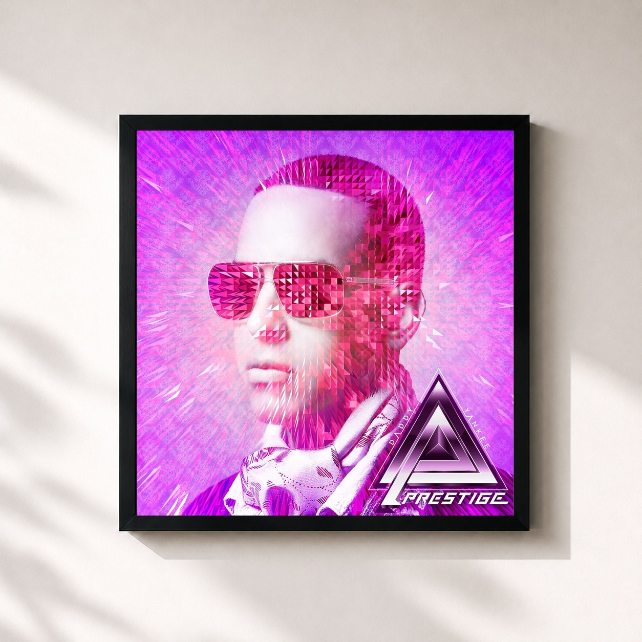 #noir Tableau carré de l'album Prestige de Daddy Yankee, cadre noir 32x32 cm