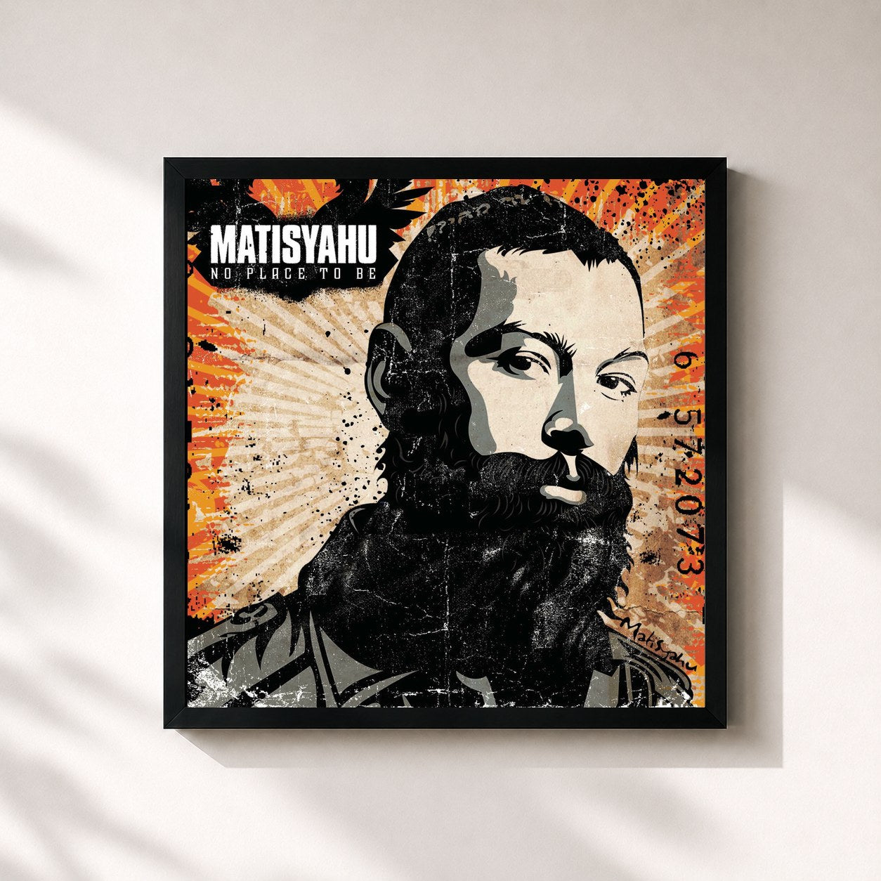 #noir Tableau carré de l'album Selections from No Place To Be de Matisyahu, cadre noir 32x32 cm