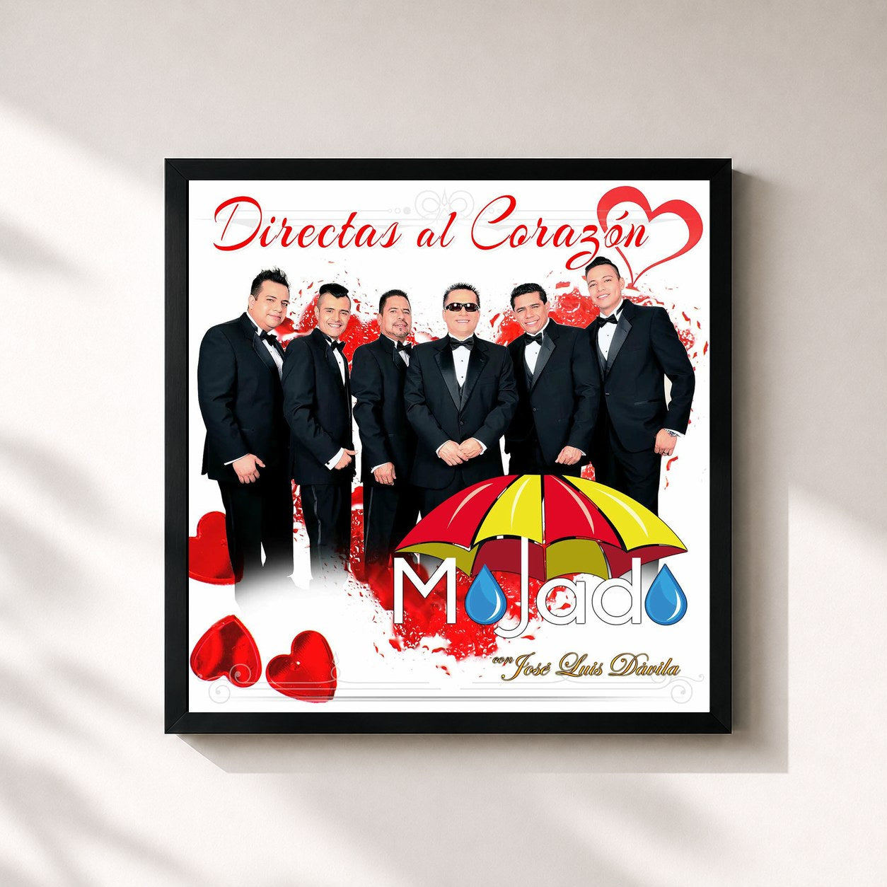#noir Tableau carré de l'album Directas al Corazón de Grupo Mojado, cadre noir 32x32 cm