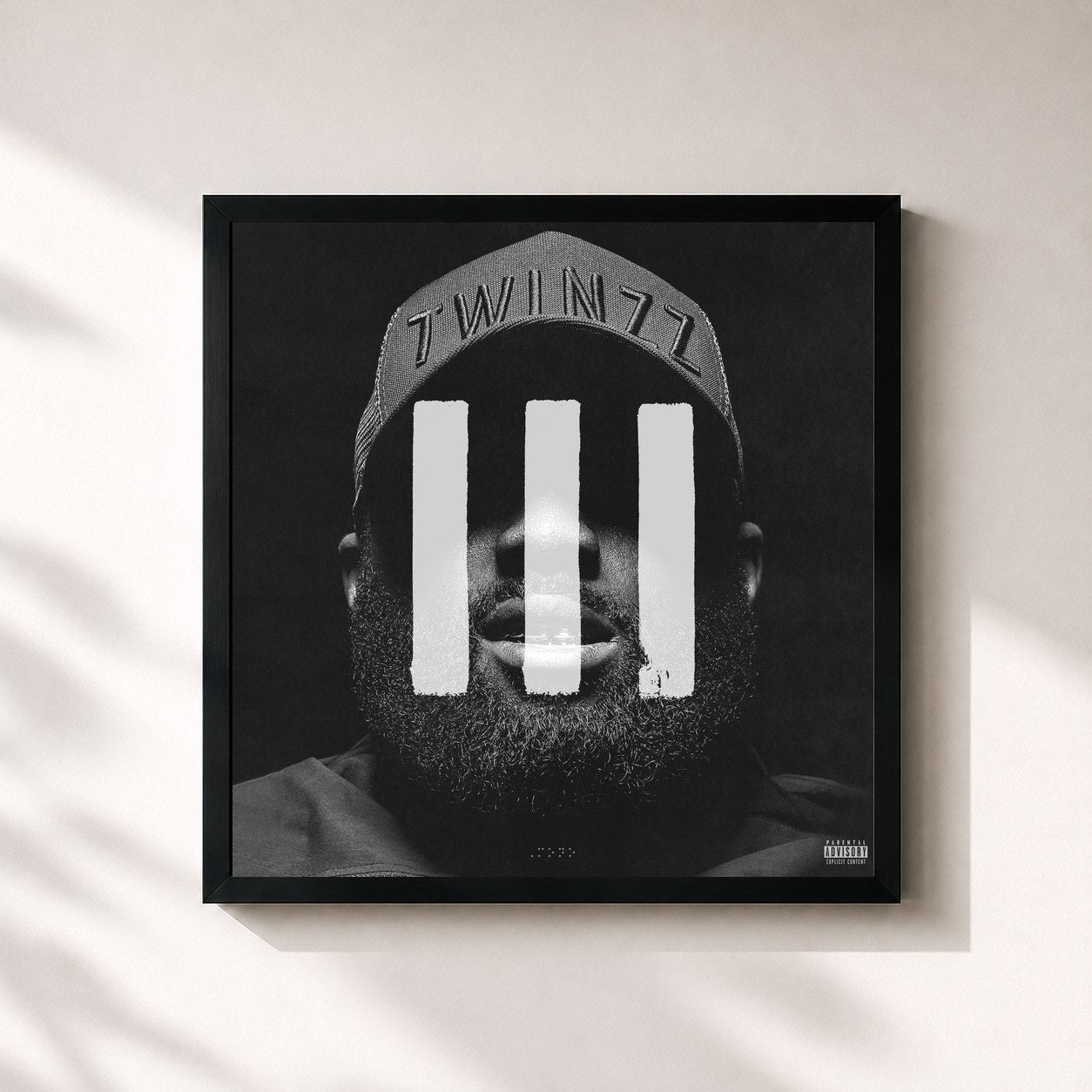 #noir Tableau carré de l'album Money Over Everyone 3 de P Money, cadre noir 32x32 cm