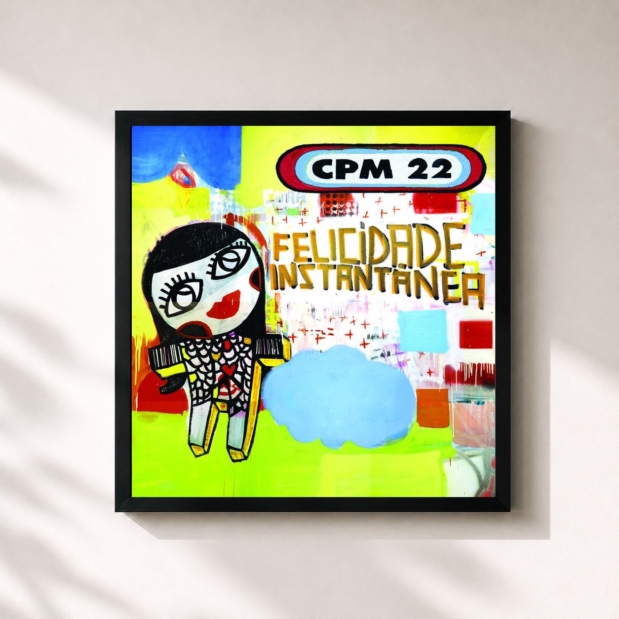 #noir Tableau carré de l'album Felicidade Instantânea de CPM 22, cadre noir 32x32 cm