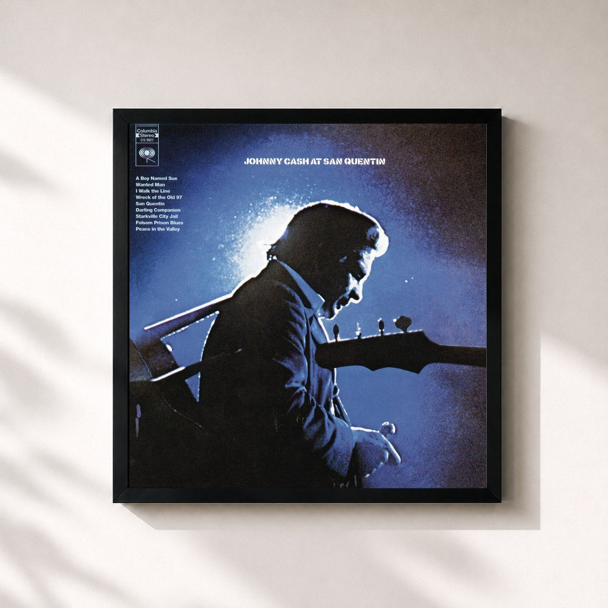 #noir Tableau carré de l'album At San Quentin de Johnny Cash, cadre noir 32x32 cm