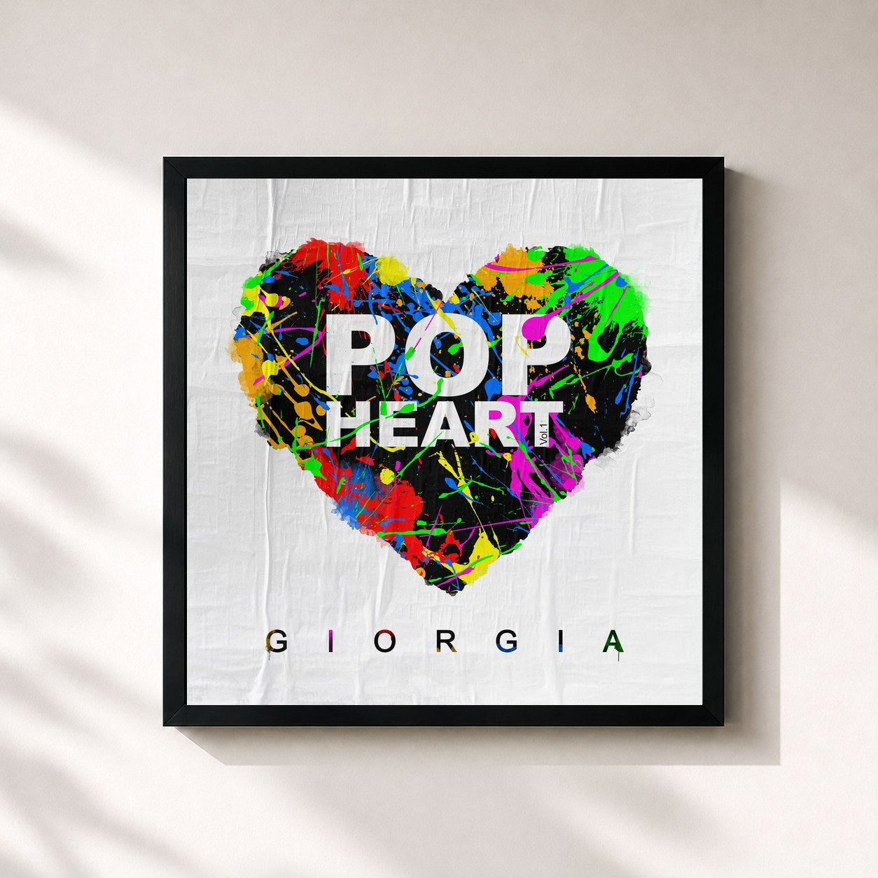 #noir Tableau carré de l'album Pop Heart de Giorgia, cadre noir 32x32 cm