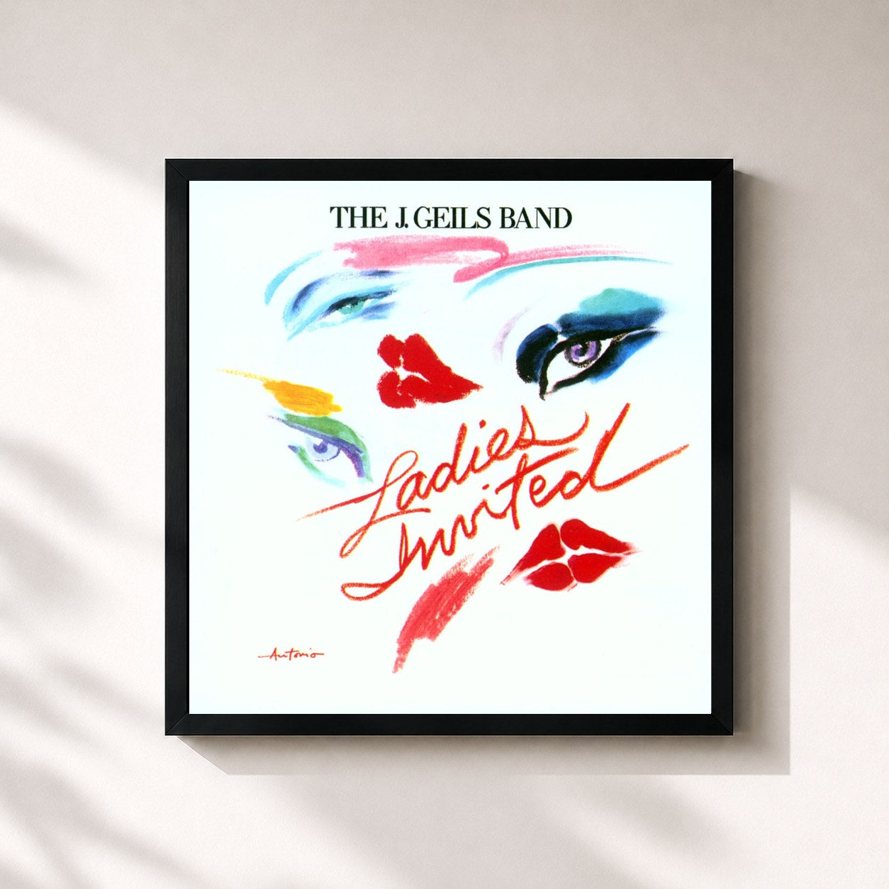 #noir Tableau carré de l'album Ladies Invited de The J. Geils Band, cadre noir 32x32 cm