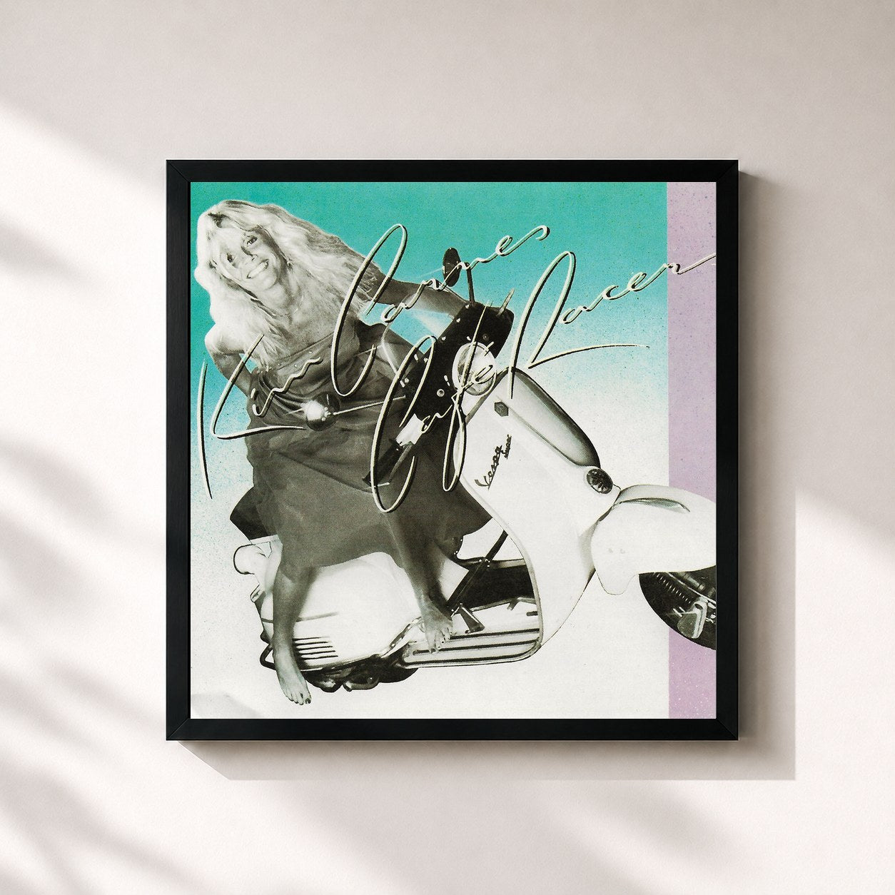 #noir Tableau carré de l'album Café Racers de Kim Carnes, cadre noir 32x32 cm
