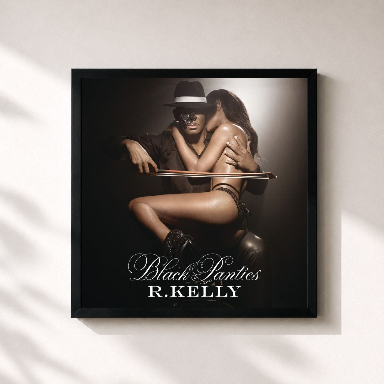 #noir Tableau carré de l'album Black Panties de R. Kelly, cadre noir 32x32 cm