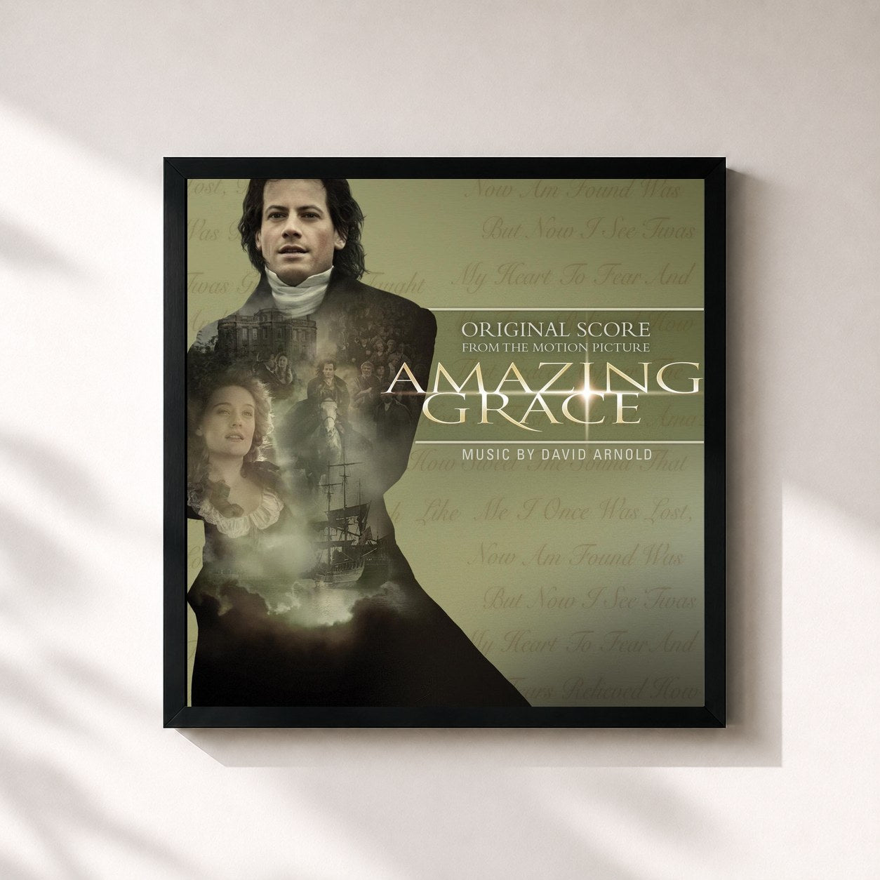 #noir Tableau carré de l'album Amazing Grace Original Score de David Arnold, cadre noir 32x32 cm