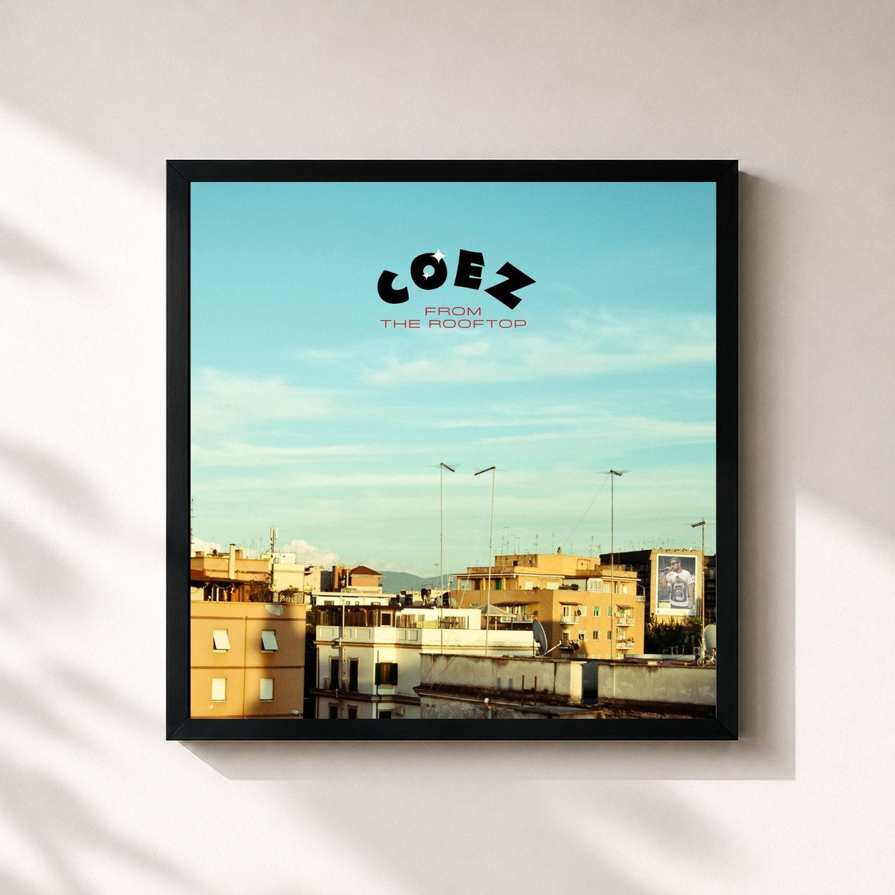 #noir Tableau carré de l'album From the Rooftop de Coez, cadre noir 32x32 cm
