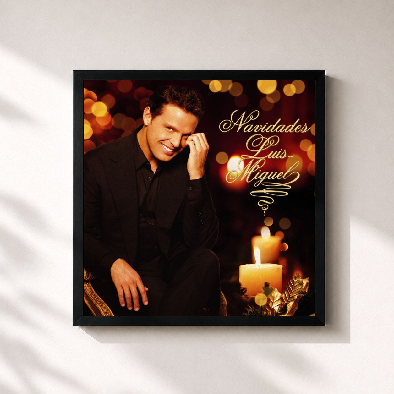 #noir Tableau carré de l'album Navidades Luis Miguel de Luis Miguel, cadre noir 32x32 cm