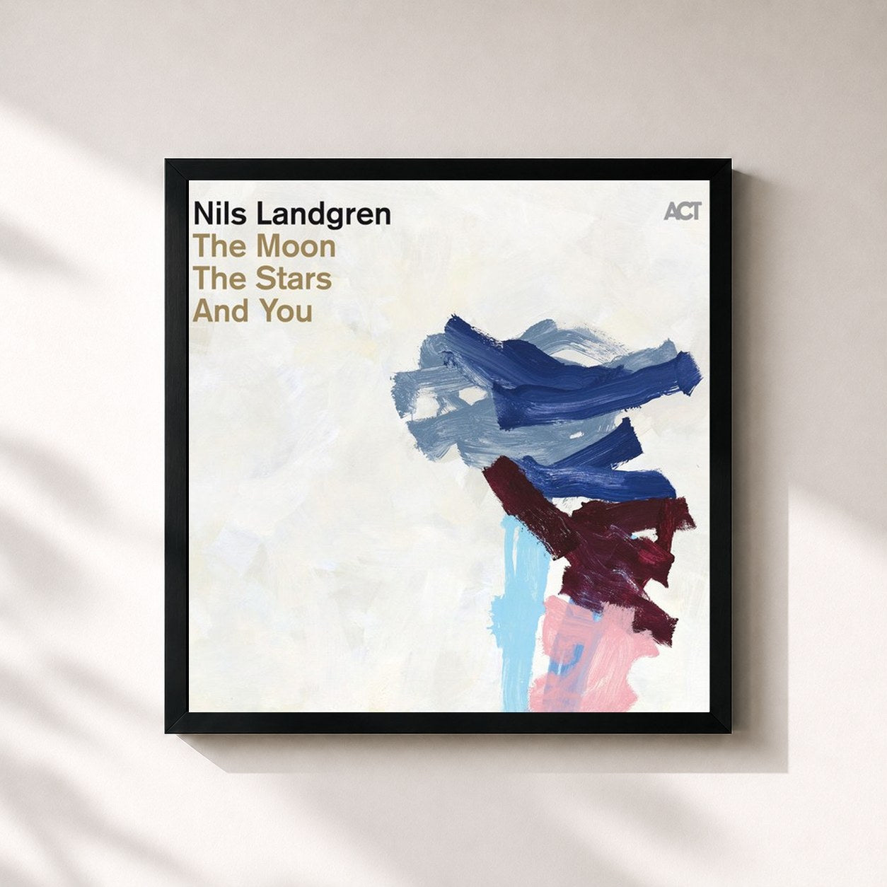#noir Tableau carré de l'album The Moon, the Stars and You de Nils Landgren, cadre noir 32x32 cm