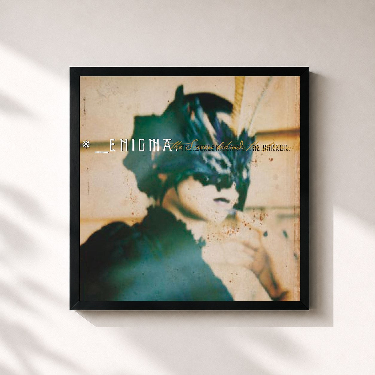 #noir Tableau carré de l'album The Screen Behind The Mirror de Enigma, cadre noir 32x32 cm