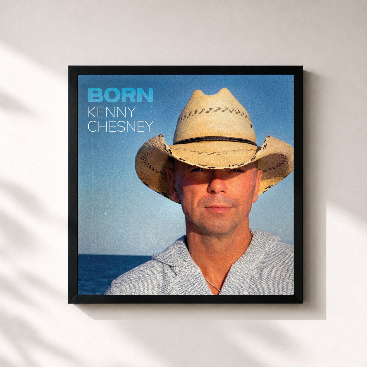 #noir Tableau carré de l'album Born de Kenny Chesney, cadre noir 32x32 cm