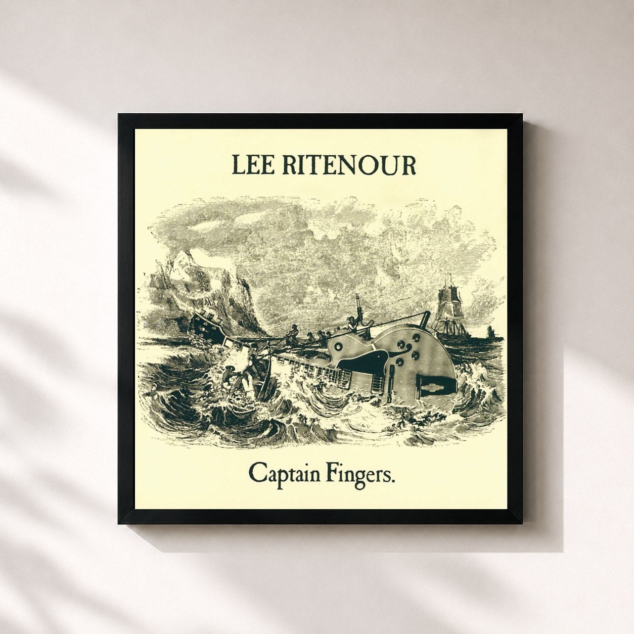 #noir Tableau carré de l'album CAPTAIN FINGERS de Lee Ritenour, cadre noir 32x32 cm