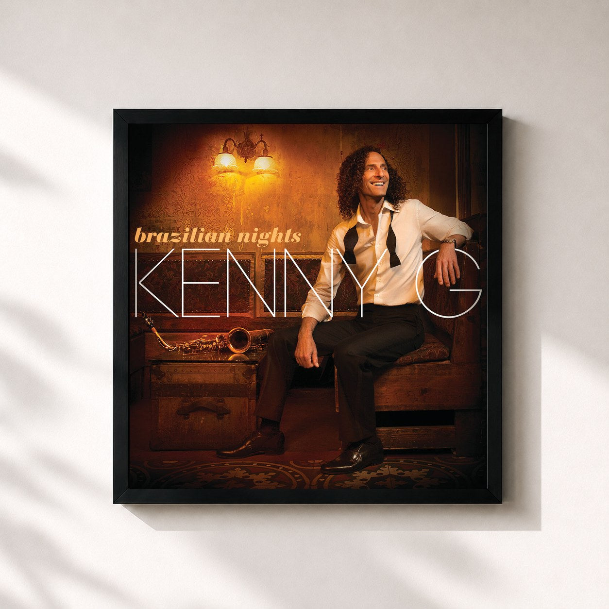 #noir Tableau carré de l'album Brazilian Nights de Kenny G, cadre noir 32x32 cm