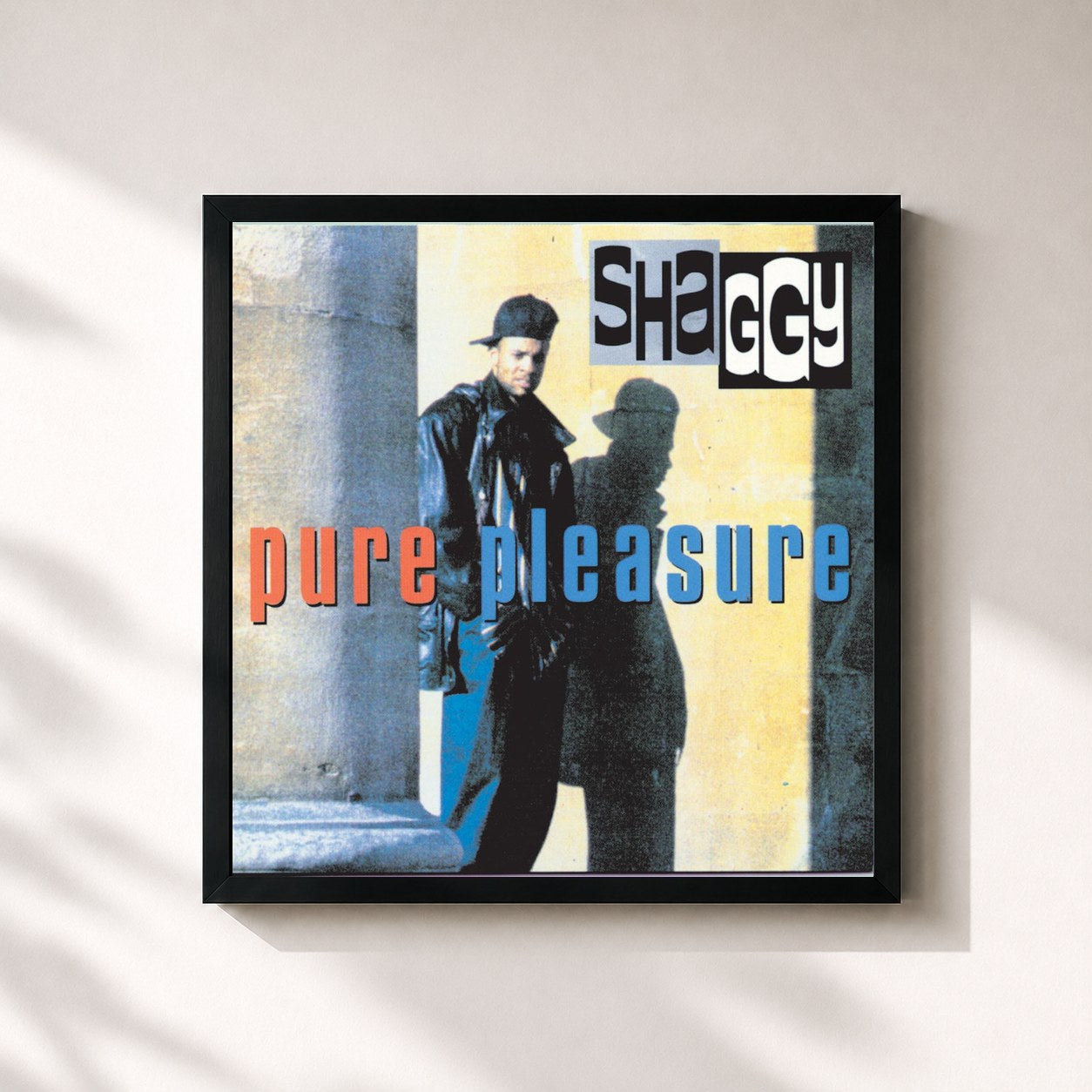 #noir Tableau carré de l'album Pure Pleasure de Shaggy, cadre noir 32x32 cm