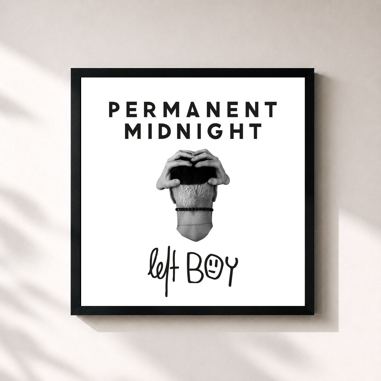 #noir Tableau carré de l'album Permanent Midnight de Left Boy, cadre noir 32x32 cm