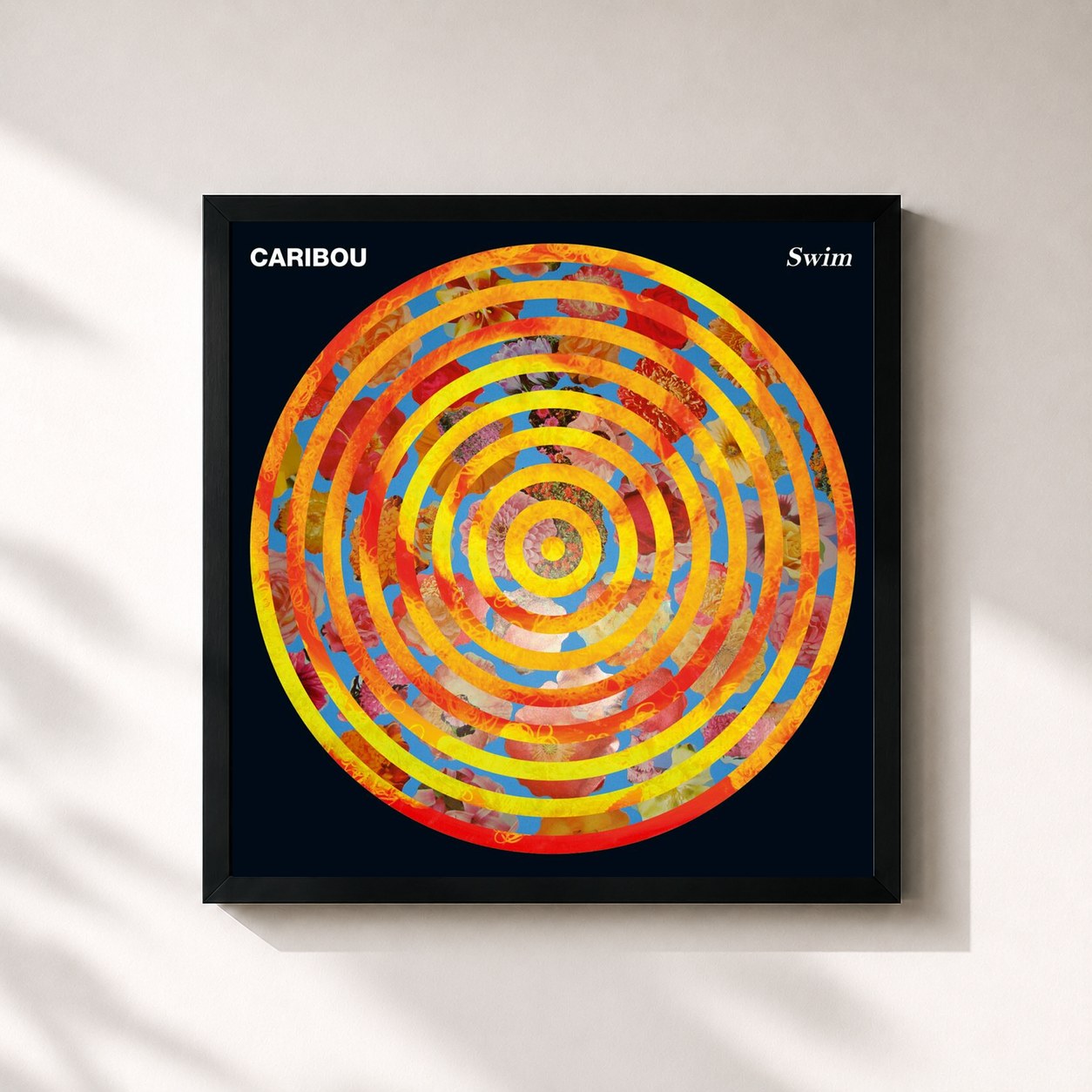 #noir Tableau carré de l'album Swim de Caribou, cadre noir 32x32 cm
