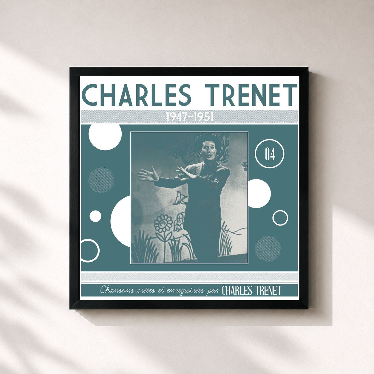 #noir Tableau carré de l'album 1947 - 1951 (Remasterisé en 2017) de Charles Trenet, cadre noir 32x32 cm
