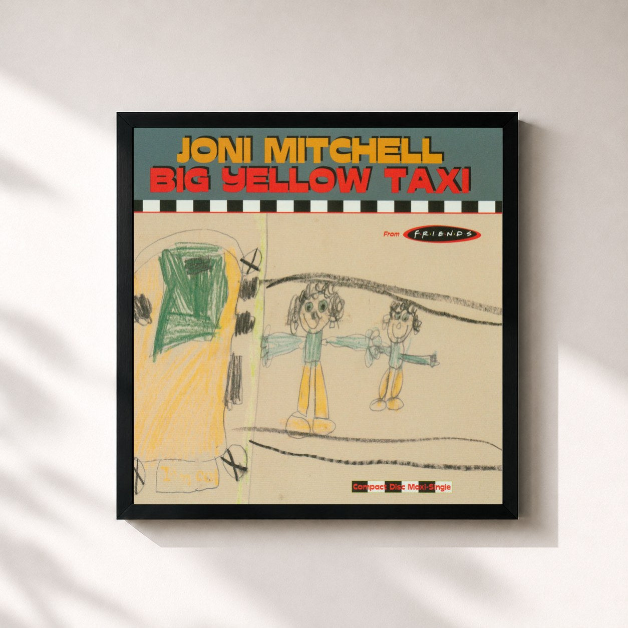 #noir Tableau carré de l'album Big Yellow Taxi de Joni Mitchell, cadre noir 32x32 cm