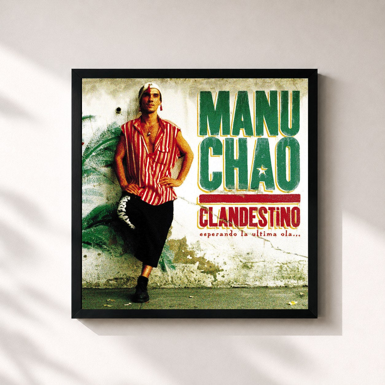#noir Tableau carré de l'album Clandestino de Manu Chao, cadre noir 32x32 cm