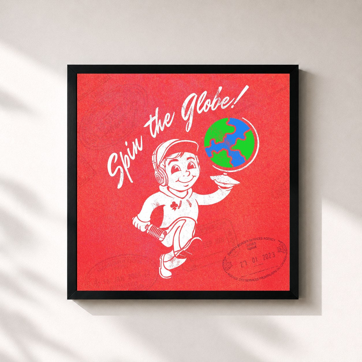 #noir Tableau carré de l'album Spin The Globe de Connor Price, cadre noir 32x32 cm
