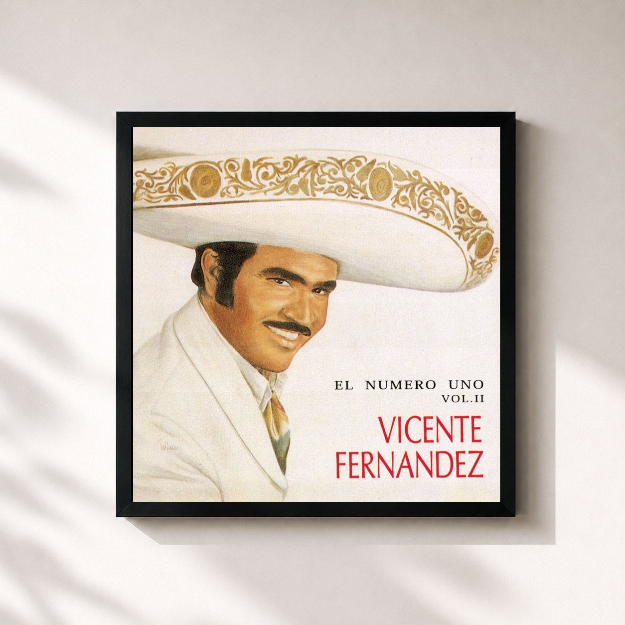 #noir Tableau carré de l'album El Numero Uno Vol. II de Vicente Fernández, cadre noir 32x32 cm