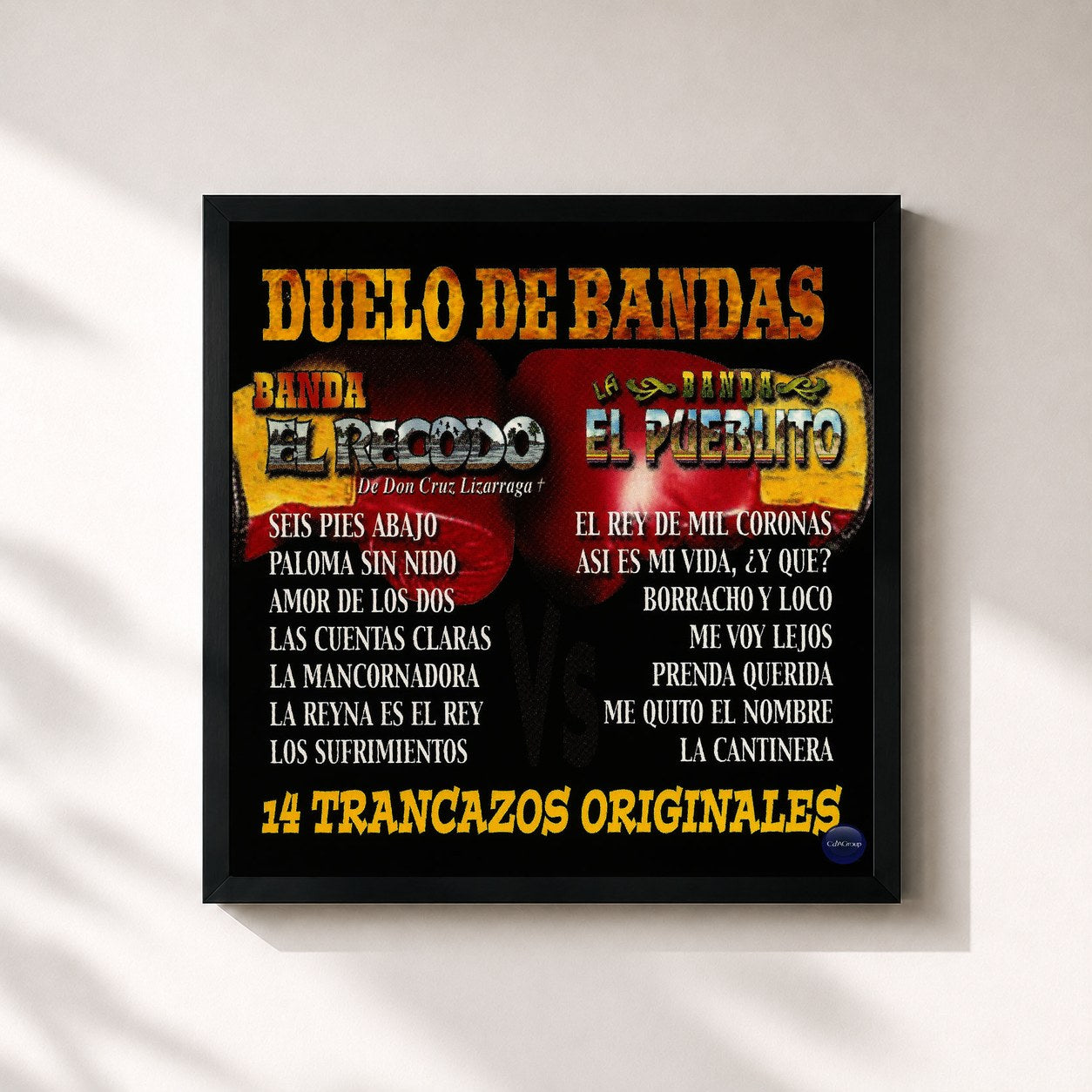 #noir Tableau carré de l'album Duelo de Bandas: 14 Trancazos Originales de Banda El Recodo, cadre noir 32x32 cm