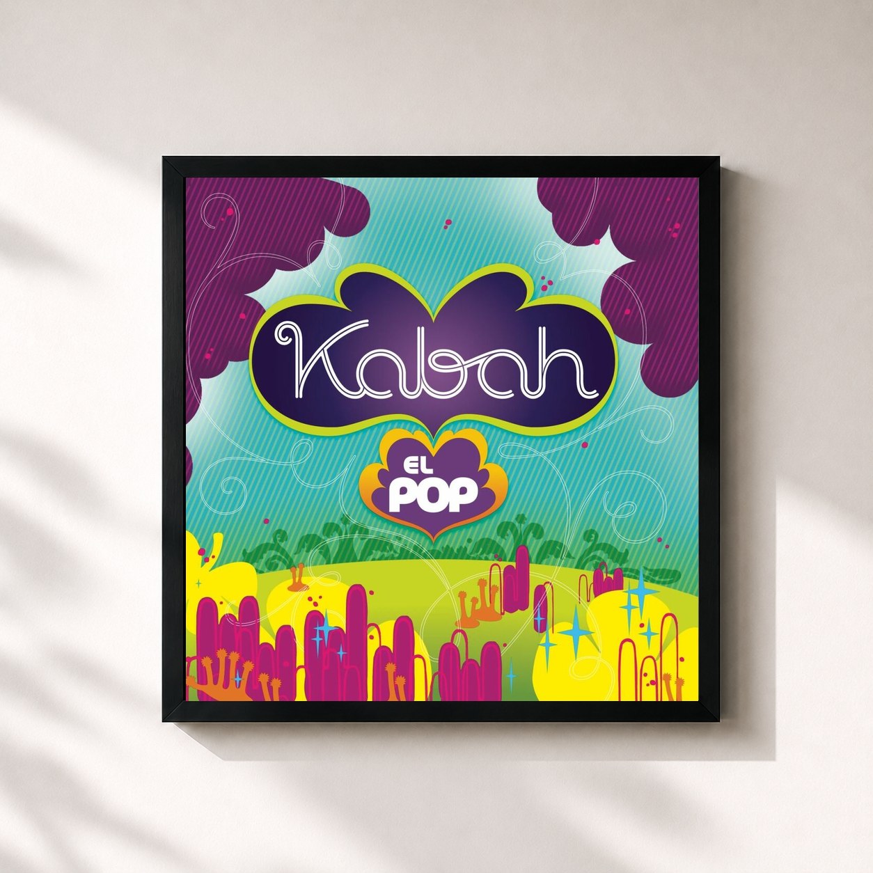#noir Tableau carré de l'album El Pop de Kabah, cadre noir 32x32 cm
