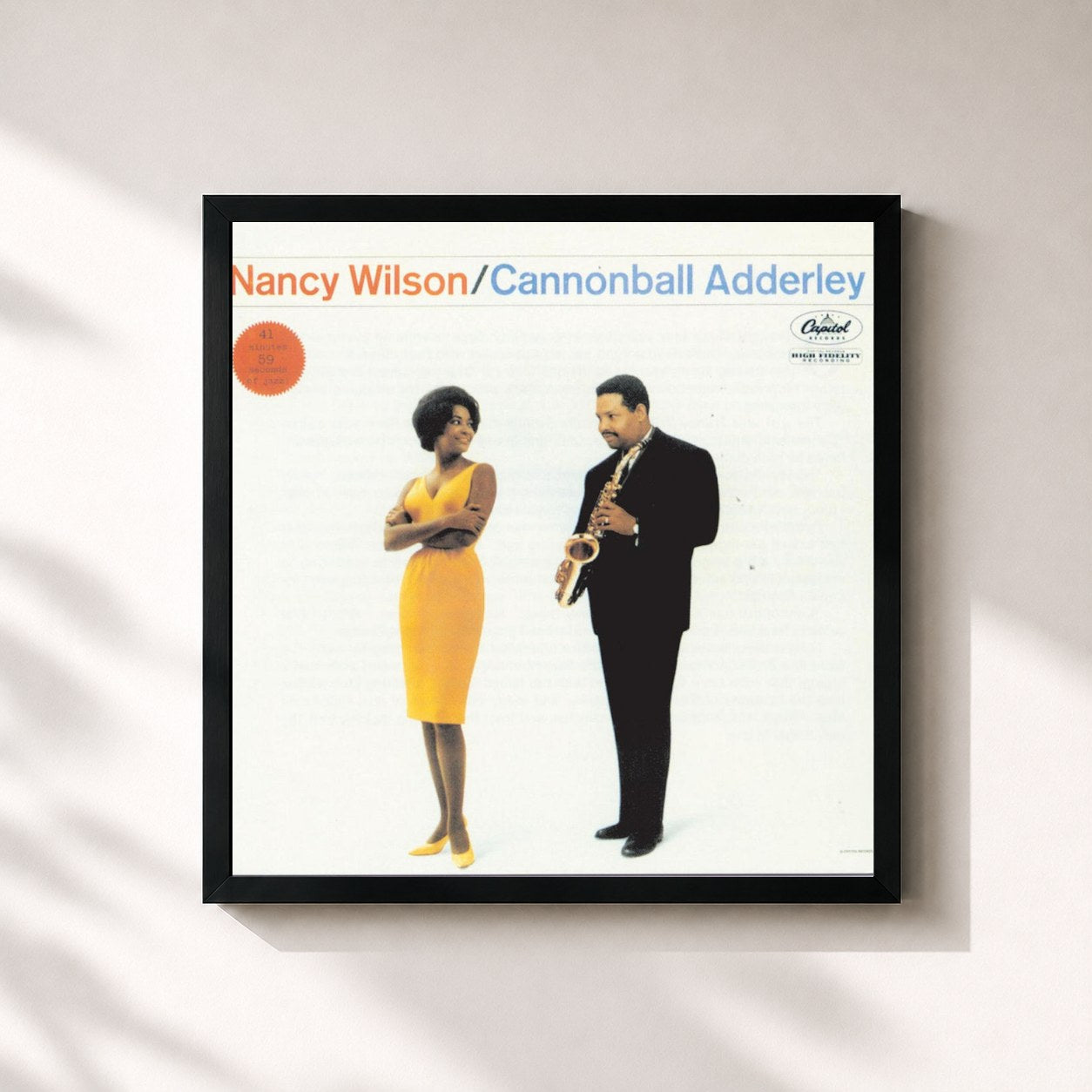 #noir Tableau carré de l'album Nancy Wilson/Cannonball Adderley de Nancy Wilson, cadre noir 32x32 cm