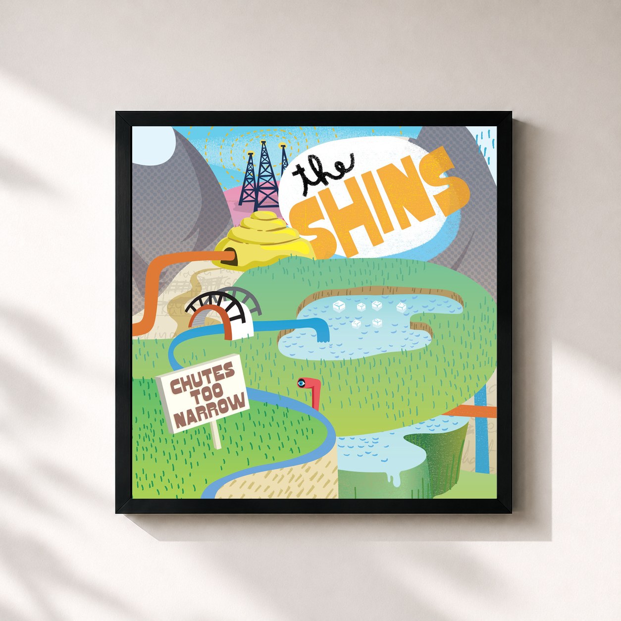 #noir Tableau carré de l'album Chutes Too Narrow (20th Anniversary Remaster) de The Shins, cadre noir 32x32 cm