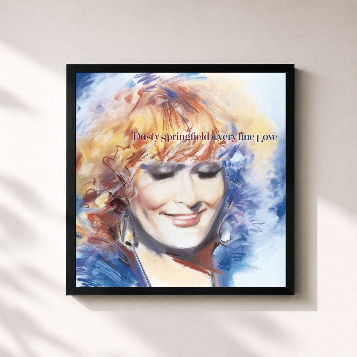 #noir Tableau carré de l'album A Very Fine Love de Dusty Springfield, cadre noir 32x32 cm