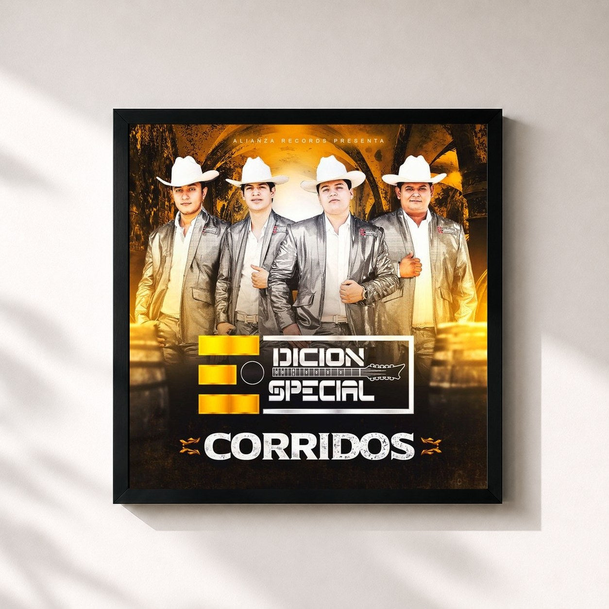 #noir Tableau carré de l'album Corridos de Edicion Especial, cadre noir 32x32 cm