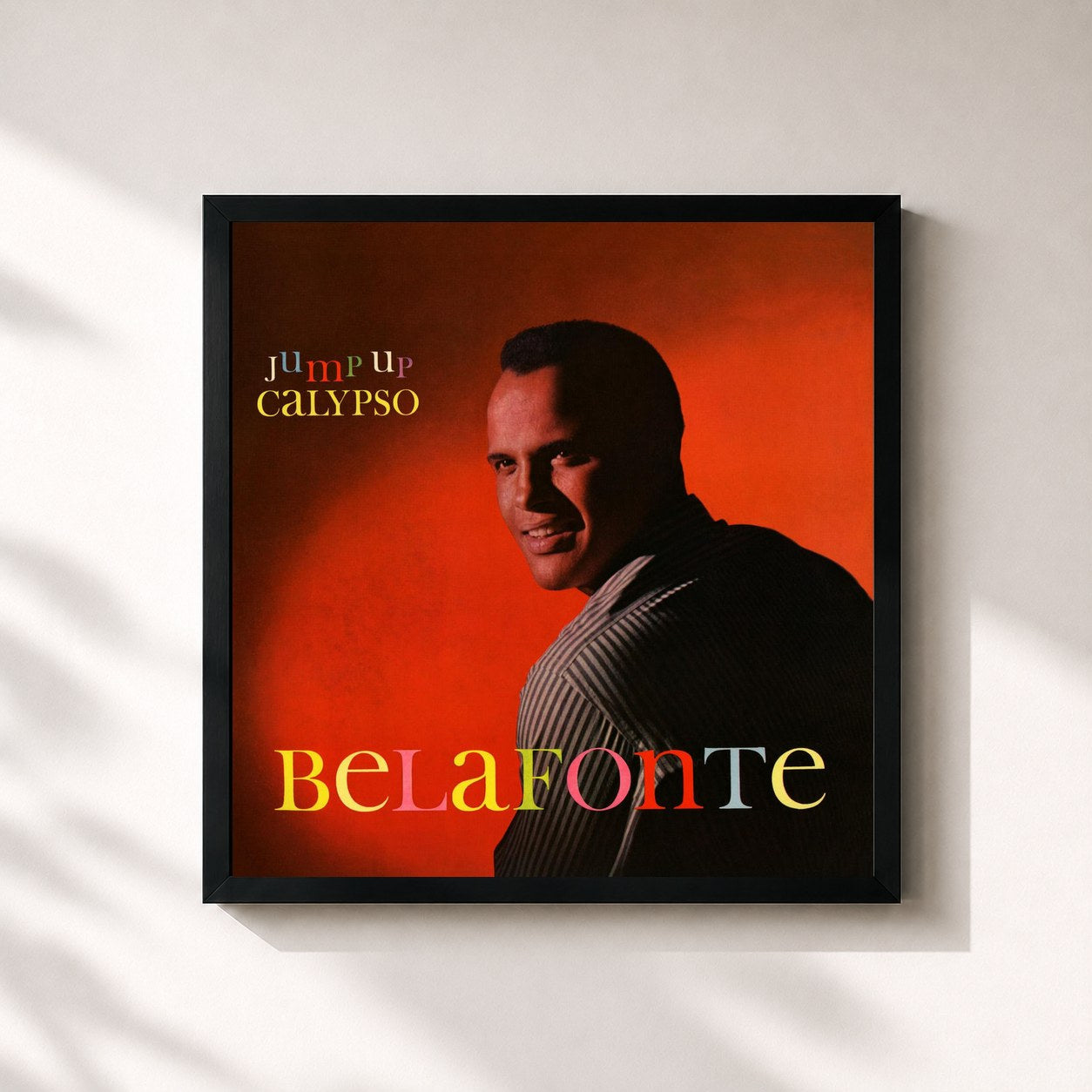 #noir Tableau carré de l'album Jump Up Calypso de Harry Belafonte, cadre noir 32x32 cm