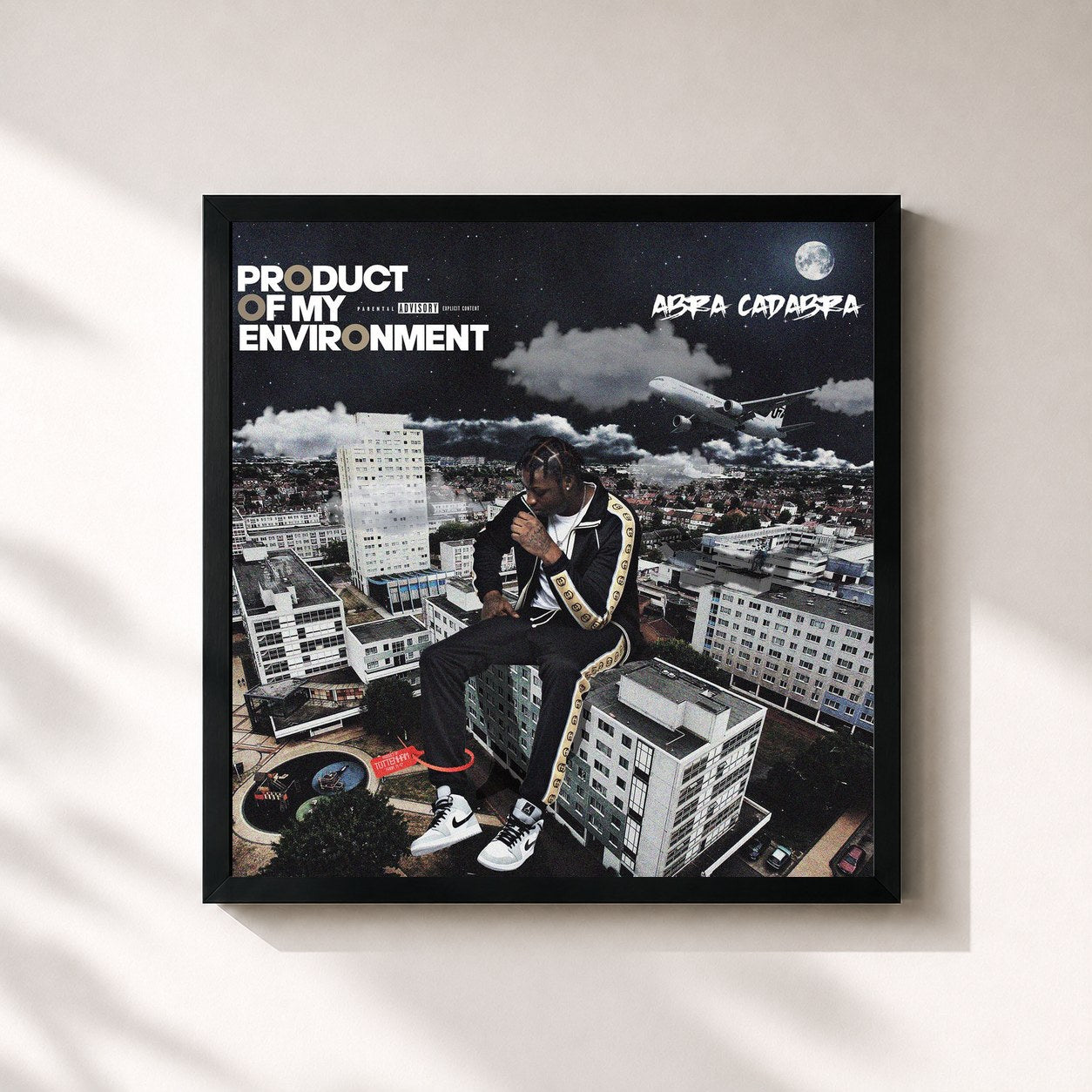#noir Tableau carré de l'album Product of My Environment de Abra Cadabra, cadre noir 32x32 cm