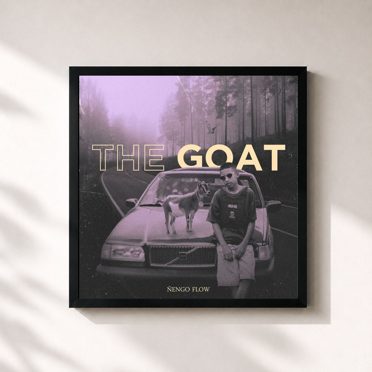 #noir Tableau carré de l'album The Goat de Ñengo Flow, cadre noir 32x32 cm